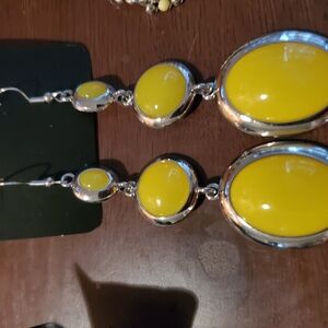 Yellow and Silver Dangle Earrings